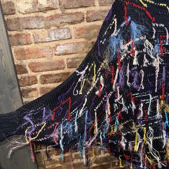 Hand Knitted Sz XL Dazzle Tassel Sweater Art To Wear Chunky Knit Unique Colorful - Picture 3 of 8
